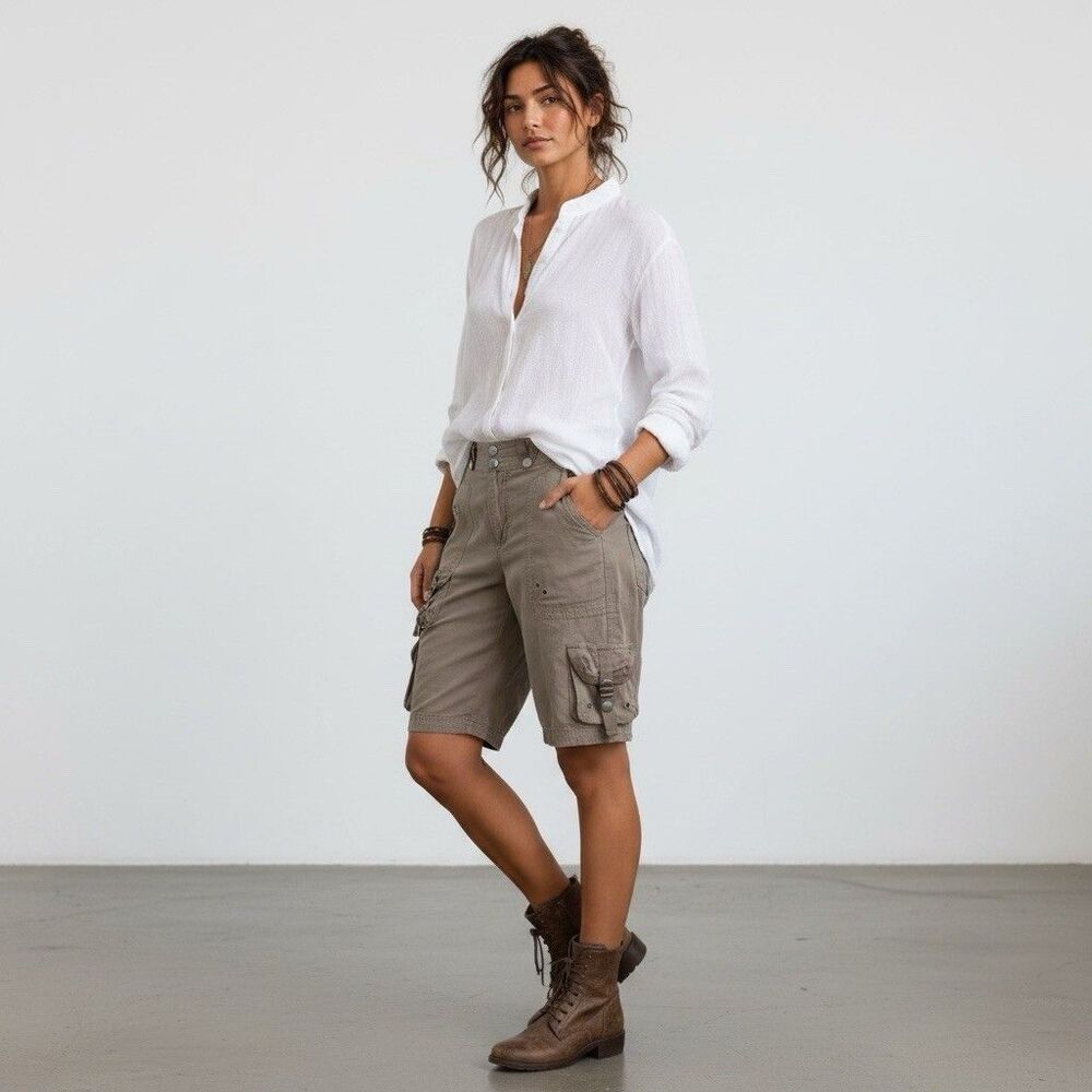 Da-Nang Surplus Silk Cargo Shorts Koala Brown Bermuda Gorpcore Sz S Y2K Indie